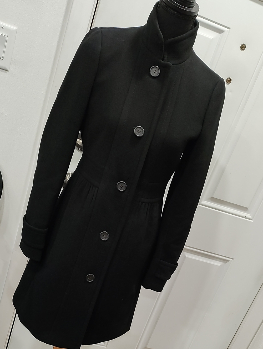 J. Crew Black Wool Blend Pea Coat with Stand Collar